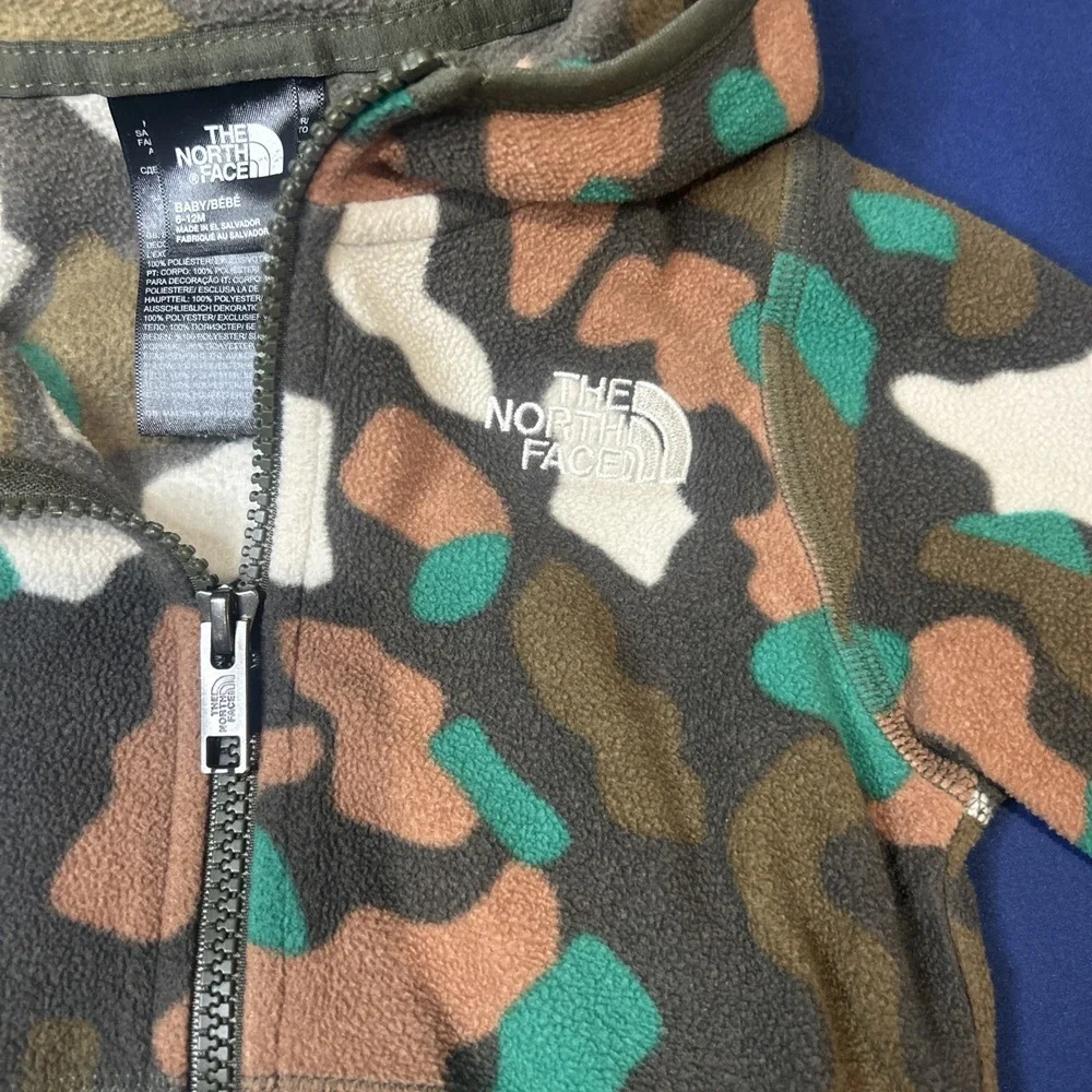 The north face baby camouflage jacket size 6-12 months Fleece‎ Coat Green Brown